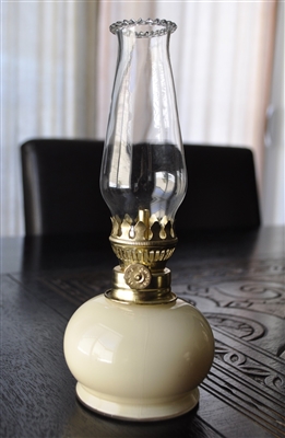 Italian mini glass hurricane oil lamp cream color