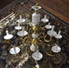 Huge Brass and ceramic Chandelier 12 lightbulbs