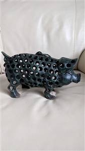 Large cast iron pig hog candle holder lantern dec