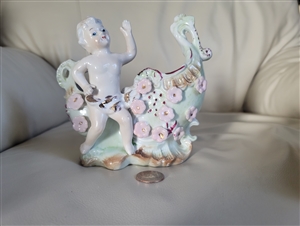 Japanese vase or planter with cherub and flowers