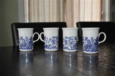 Blue Transferware English drinking cups set