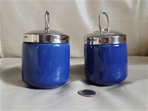 Porcelain egg coddlers in blue color silver lid