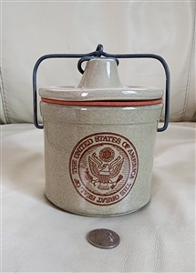 Vintage stoneware jar with USA SEAL decor