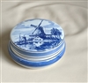 GKB Delft Blue round porcelain box Windmill decor