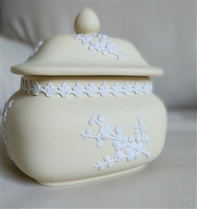 Yellow Jasperware lidded box from Wedgwood storage