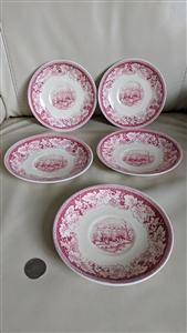 View of New York Currier and Ives saucers red pink