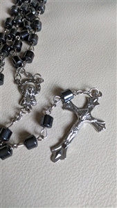 Shimmering Hematite tubes polished metal rosary