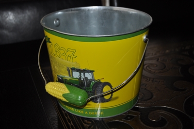 Deere John tractor tin bucket corn plastic vintage