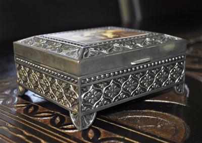 Vintage ornate metal, plated, jewelry box