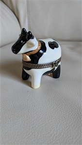 Betsy black and white cow porcelain trinket box