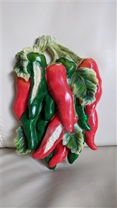 Vintage red and green peppers wall decor sculpture