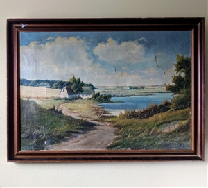E Birk vintage oil on canvas large painting