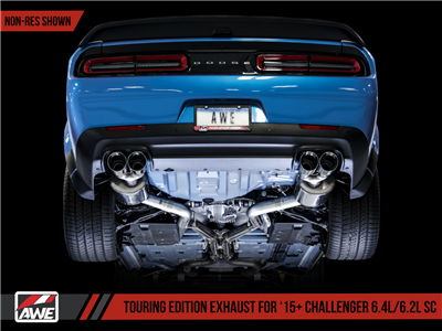 AWE Touring Edition Exhaust for 15+ Challenger 6.4 / 6.2 SC - Resonated - Chrome Silver Quad Tips