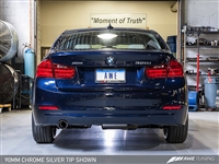 AWE Tuning BMW F30 320i Touring Edition Exhaust + Performance Mid Pipe, Single Side -- Chrome Silver Tip (90mm)