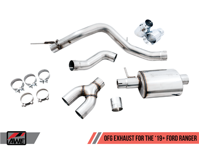 AWE 0FG Exhaust with BashGuard for Ford Ranger - Dual Chrome Silver Tips