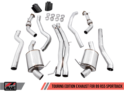 AWE Touring Edition Exhaust for B9 S5 Sportback - Resonated for Performance Catalyst - Carbon Fiber Tips