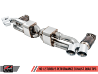AWE Tuning Porsche 991.2 Turbo Performance Exhaust and High-Flow Cat Sections - With Chrome Silver Quad Tips