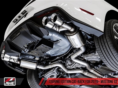 AWE Touring Edition Cat-back Exhaust for the 2018+ Mustang GT - Quad Chrome Silver Tips