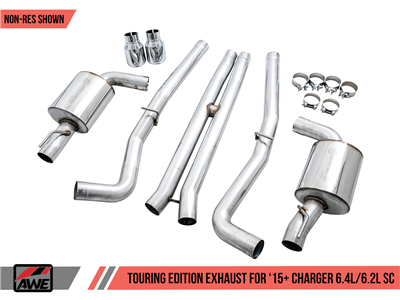 AWE Touring Edition Exhaust for 15+ Charger 6.4 / 6.2 SC - Resonated - Diamond Black Tips
