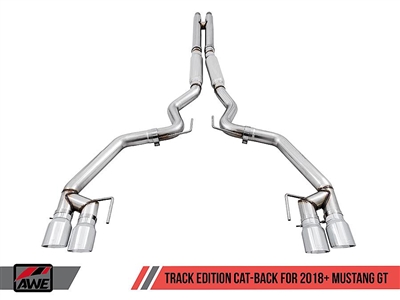 AWE Track Edition Cat-back Exhaust for the 2018+ Mustang GT - Quad Diamond Black Tips