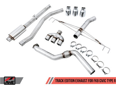 AWE Track Edition Exhaust for FK8 Civic Type R (includes Front Pipe) - Triple Chrome Silver Tips
