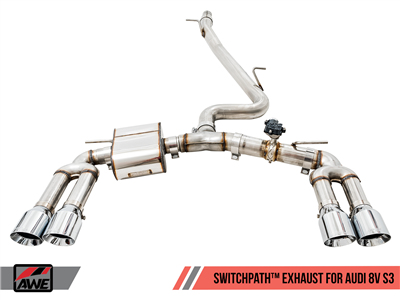 AWE SwitchPath Exhaust for Audi 8V S3 - Chrome Silver Tips, 102mm