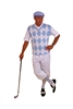 Men's Golf Outfit - Carolina Blue Sweater and Socks and Cap. Matched with white Golf knickers.