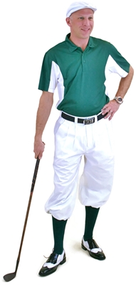 Men's Golf Outfit - White Knickers, Cap & Team Polo & Green Socks