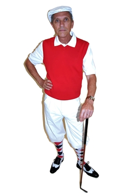 White Golf Knickers Solid Red Vest Argyle Socks