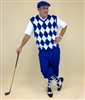 Men's Golf Outfit - Solid Royal Stewart Knickers, Royal/White/Black Overstitch Sweater, Socks and Cap