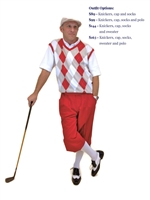 Men's Golf Outfit - Red/Khaki/White/White Overstitch