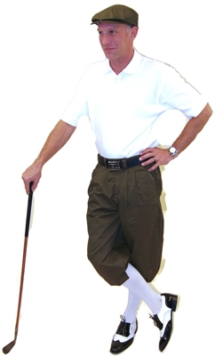 Men's Golf Outfit - Military Green with Flat Cap and White Polo and Socks