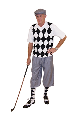 Men's Golf Outfit-Grey Silk Touch With Black and White Argyle