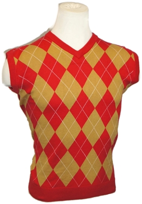 Red and Gold Argyle Golf Sweater Vest