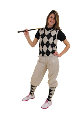 Women's Golf Outfit - Khaki knickers, Cap, Khaki Black Argyle Sweater and Matching Socks