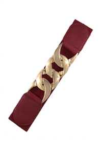 Stretch belt - burgundy with gold chain style buckle