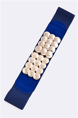 Stretch belt - royal blue with gold circles