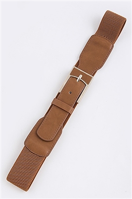 Stretch belt - camel - rectangle metal buckle accent