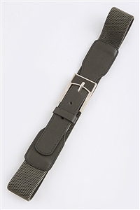 Stretch belt - grey - rectangle metal buckle accent
