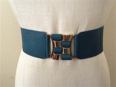 Stretch belt - teal with gold trim