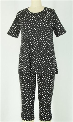 Short Sleeve Capri Set - black/white polka dots - poly/spandex