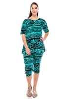 Short Sleeve Capri Set - teal aztec - poly/spandex