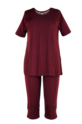 Short Sleeve Capri Set - burgundy- poly/spandex