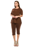 Short Sleeve Capri Set - brown - poly/spandex