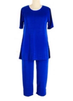 Short Sleeve Capri Set - royal blue - poly/spandex
