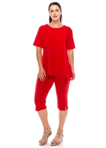 Short Sleeve Capri Set - red - poly/spandex