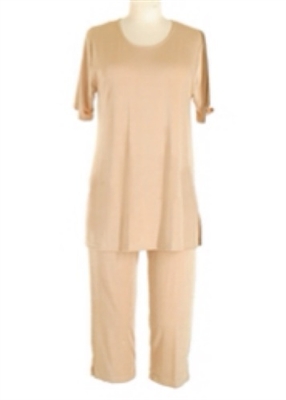 Short Sleeve Capri Set - taupe - poly/spandex