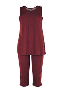 Sleeveless Capri Set - burgundy - poly/spandex