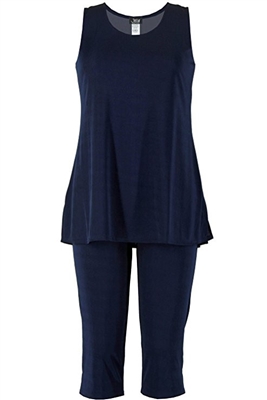 Sleeveless Capri Set - navy - poly/spandex