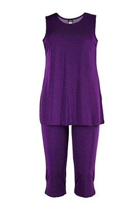 Sleeveless Capri Set - purple - poly/spandex